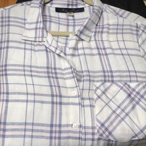 Blue rain plaid button down top size M